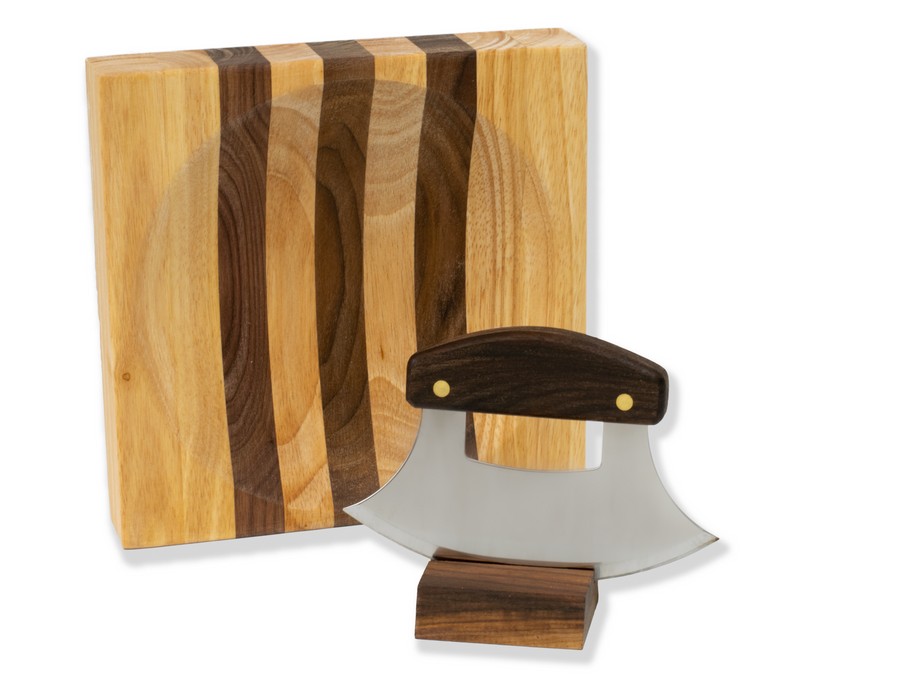 Ulu knife with bowl - Walnut handle