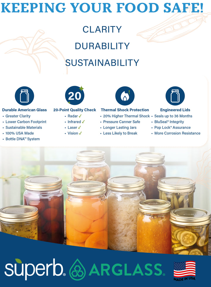 Regular Mouth Quart Mason Canning Jars  with Lids & Bands (12 count) by Superb