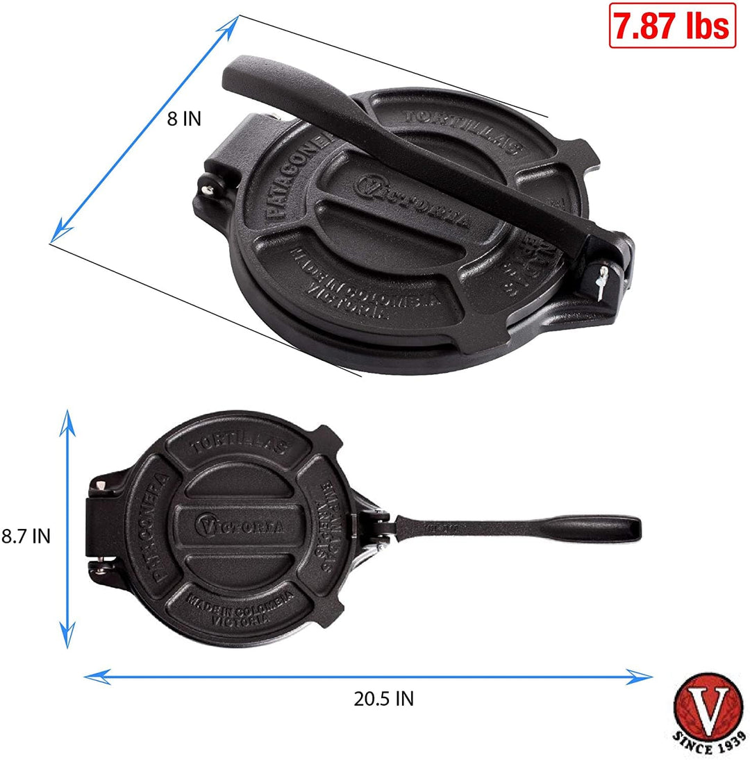 Victoria Cast Iron 8" Tortilla Press for Naan, Flatbread, Tacos