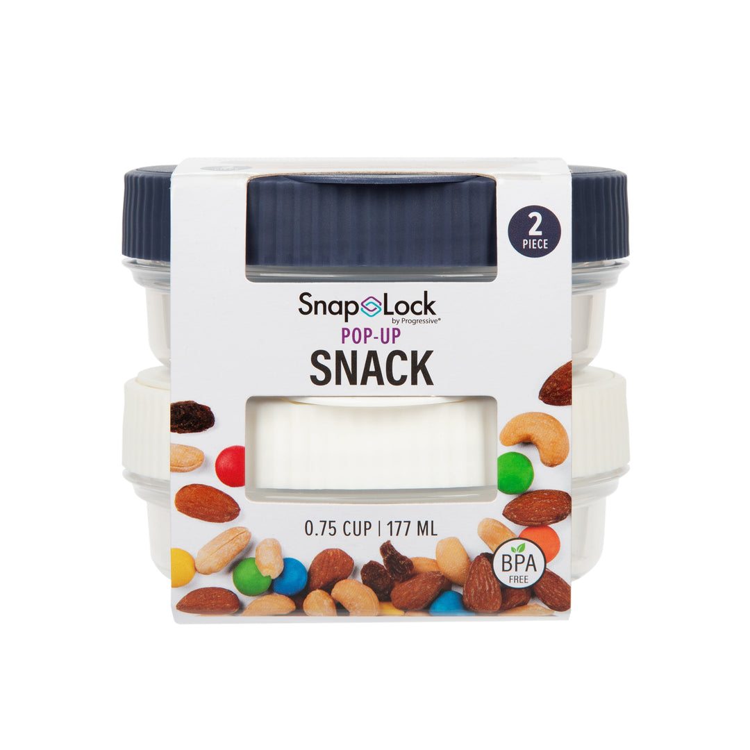two stackable food storage containers for snacks in original store packaging