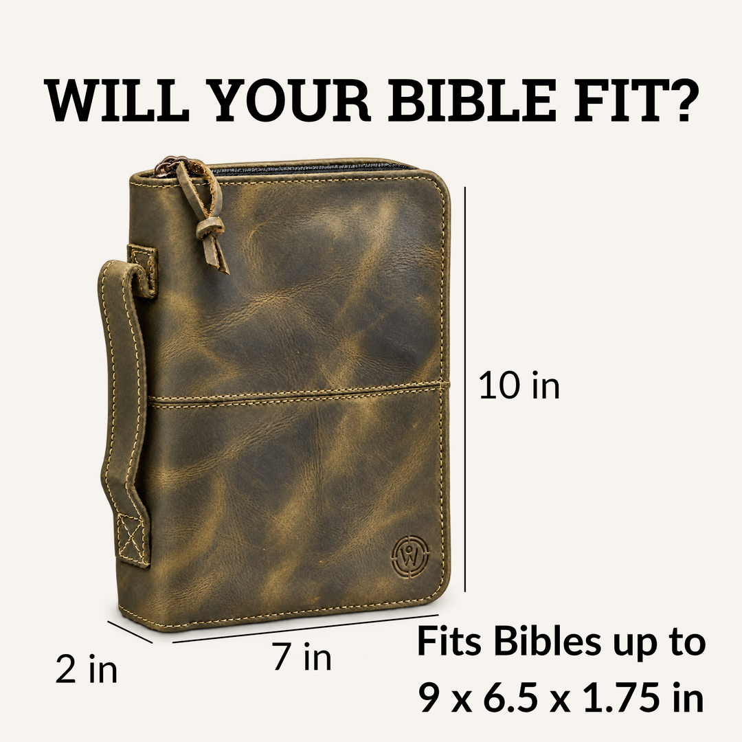 Dark Green Full Grain, Natural Leather Bible Cover / Case with Zipper - by World Orphans