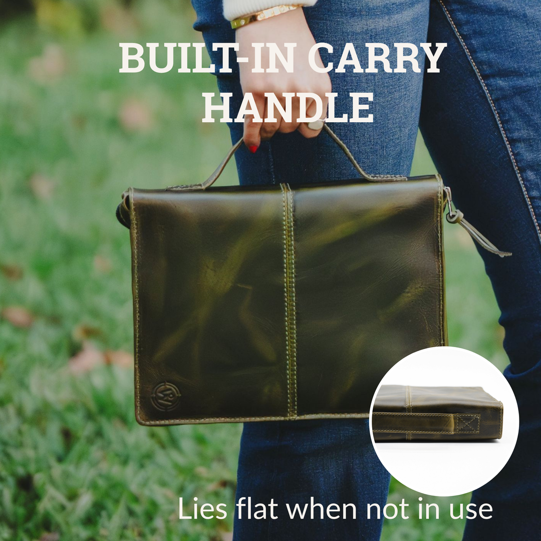 Dark Green Full Grain, Natural Leather Bible Cover / Case with Zipper - by World Orphans