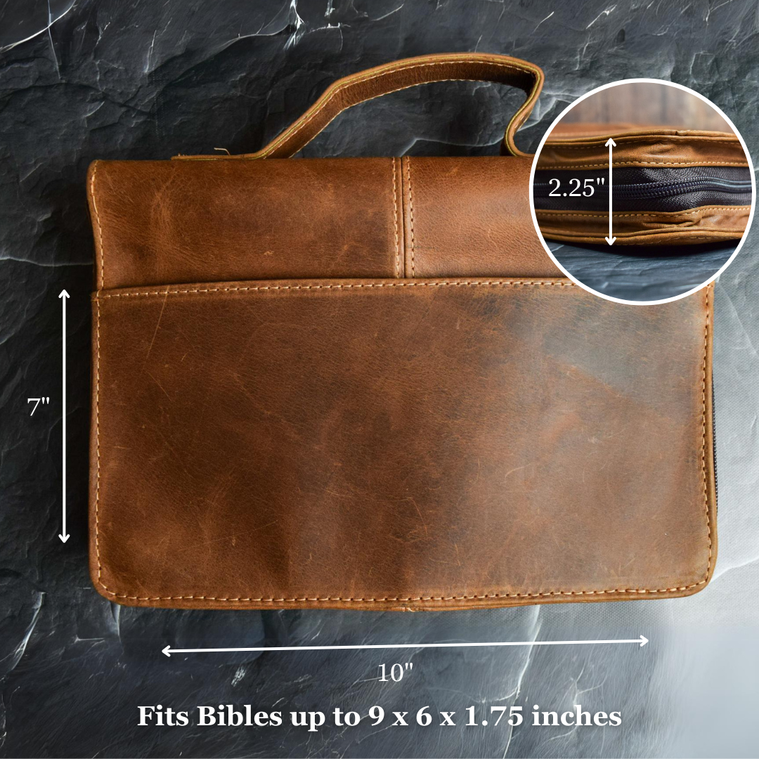 Mahogany Full Grain, Natural Leather Bible Cover / Case with Zipper by World Orphans