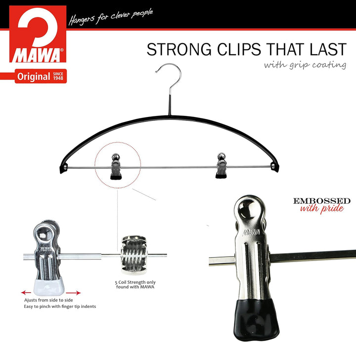Mawa Smooth Shoulder, Non Slip Space Saving Adjustable Pant Clips Hangers, Set of 5, Style 40/PK