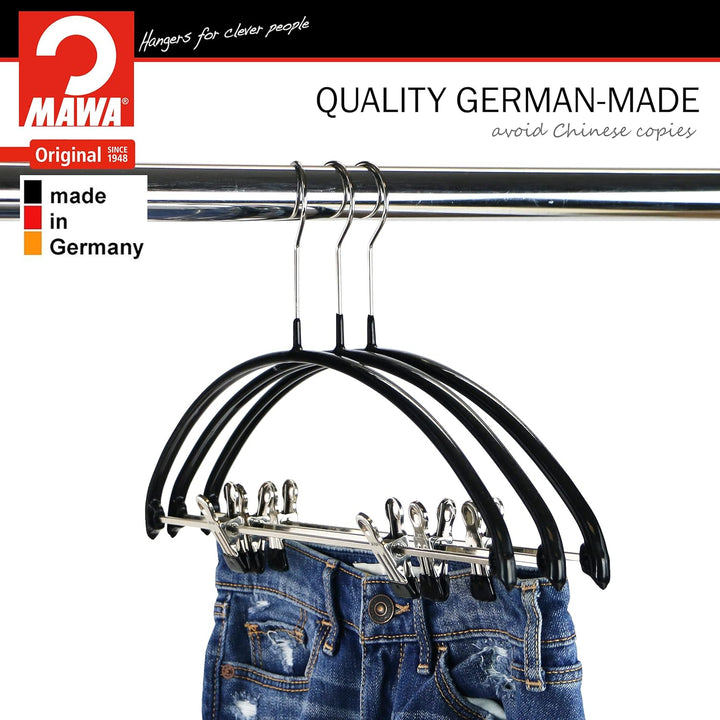 Mawa Smooth Shoulder, Non Slip Space Saving Adjustable Pant Clips Hangers, Set of 5, Style 40/PK