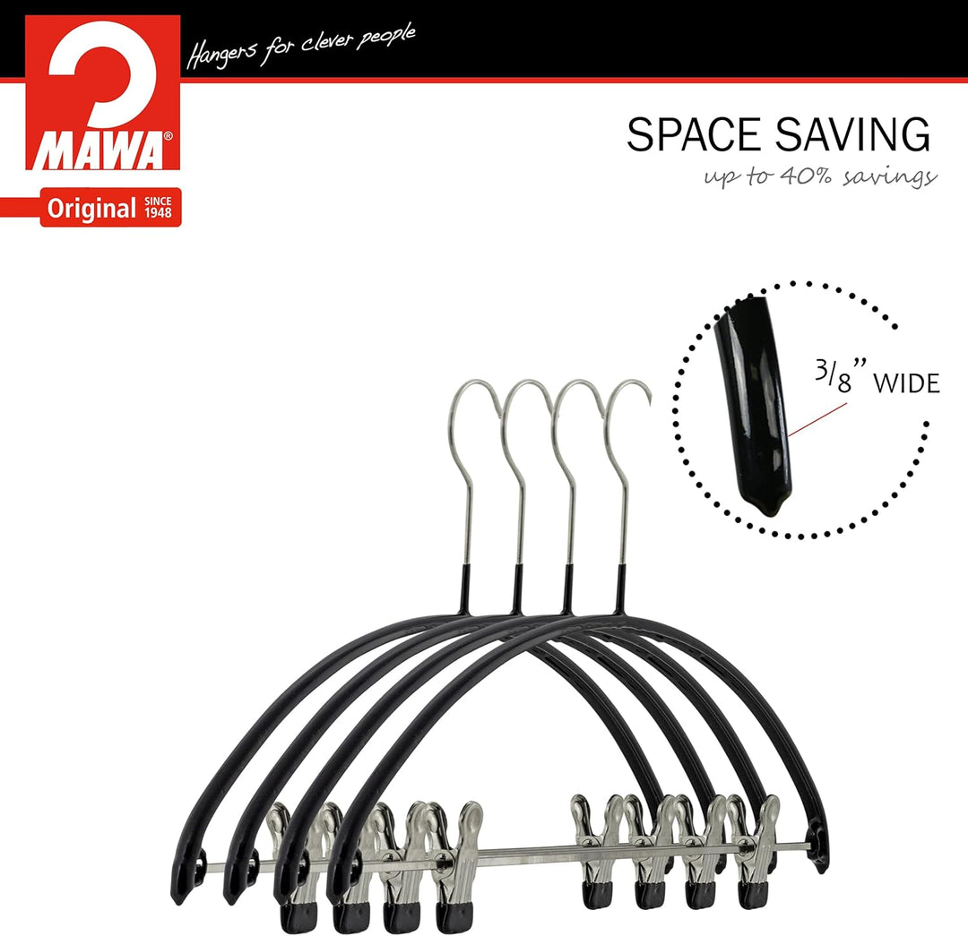 Mawa Smooth Shoulder, Non Slip Space Saving Adjustable Pant Clips Hangers, Set of 5, Style 40/PK