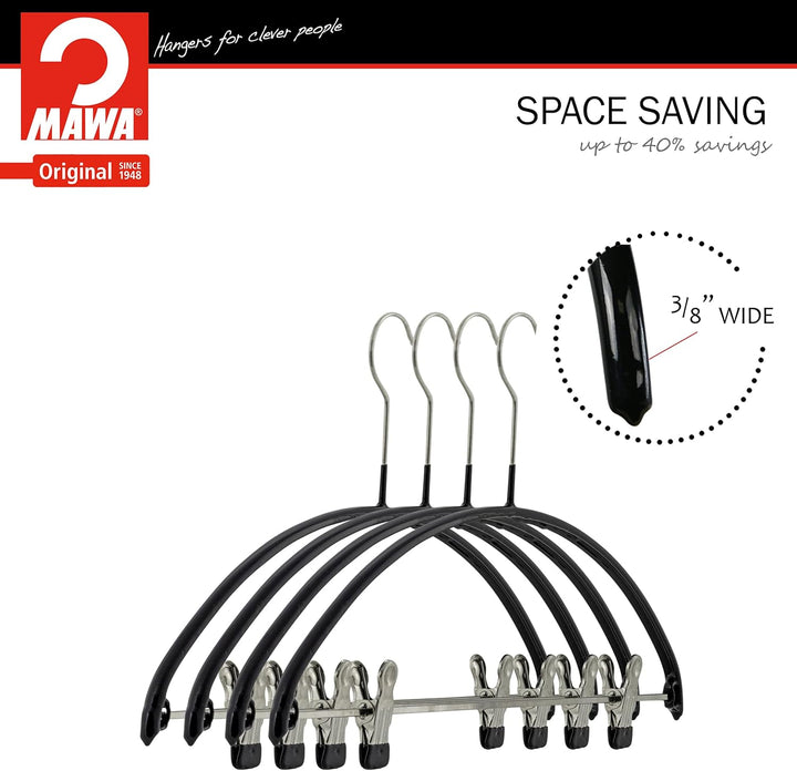 Mawa Smooth Shoulder, Non Slip Space Saving Adjustable Pant Clips Hangers, Set of 5, Style 40/PK