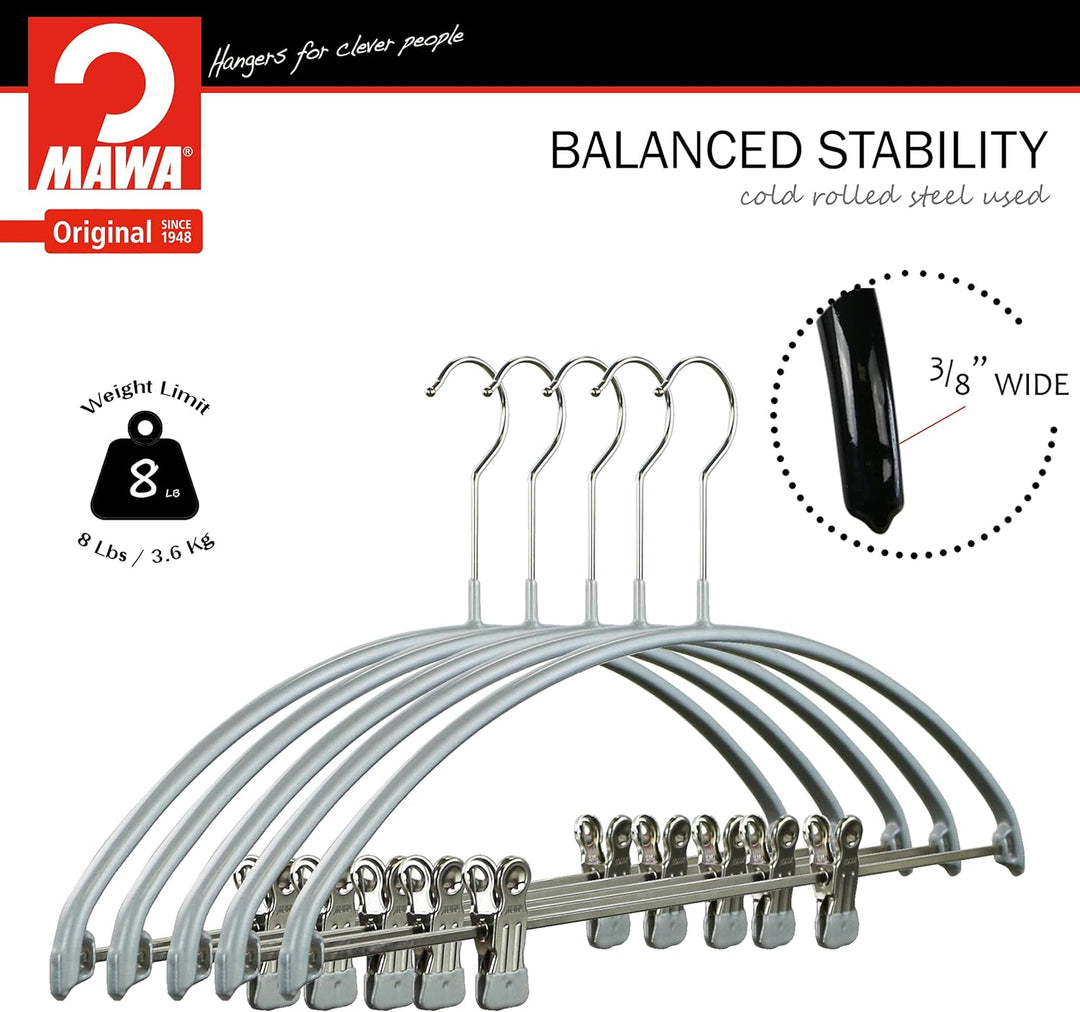 Mawa Smooth Shoulder, Non Slip Space Saving Adjustable Pant Clips Hangers, Set of 5, Style 40/PK