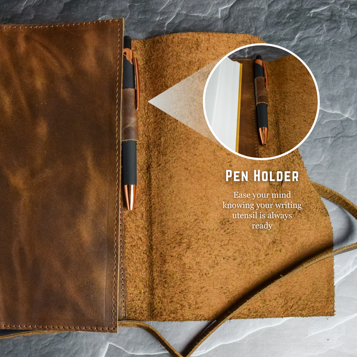 Leather journal with pen holder