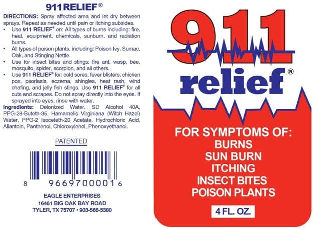 911 Relief 911 Relief Fast Acting Itch Relief for Sunburn, Poison Ivy, and Mosquito/Bug Bites & Jelly Fish Sting