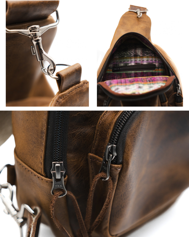 Full Grain Leather Sling Bag / Crossbody Purse by World Orphans - Mahogany or Chocolate