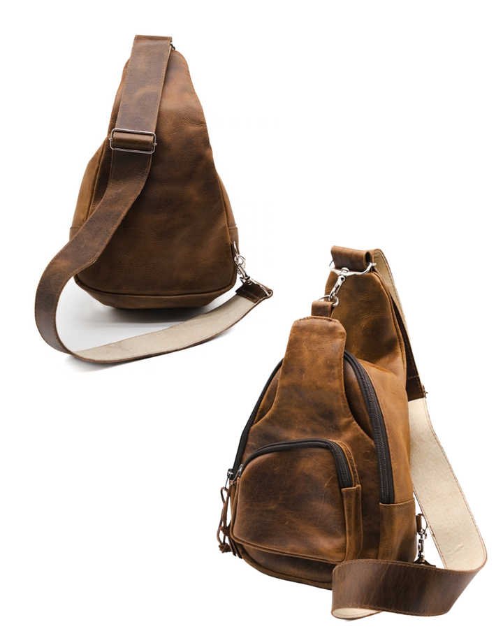 Full Grain Leather Sling Bag / Crossbody Purse by World Orphans - Mahogany or Chocolate