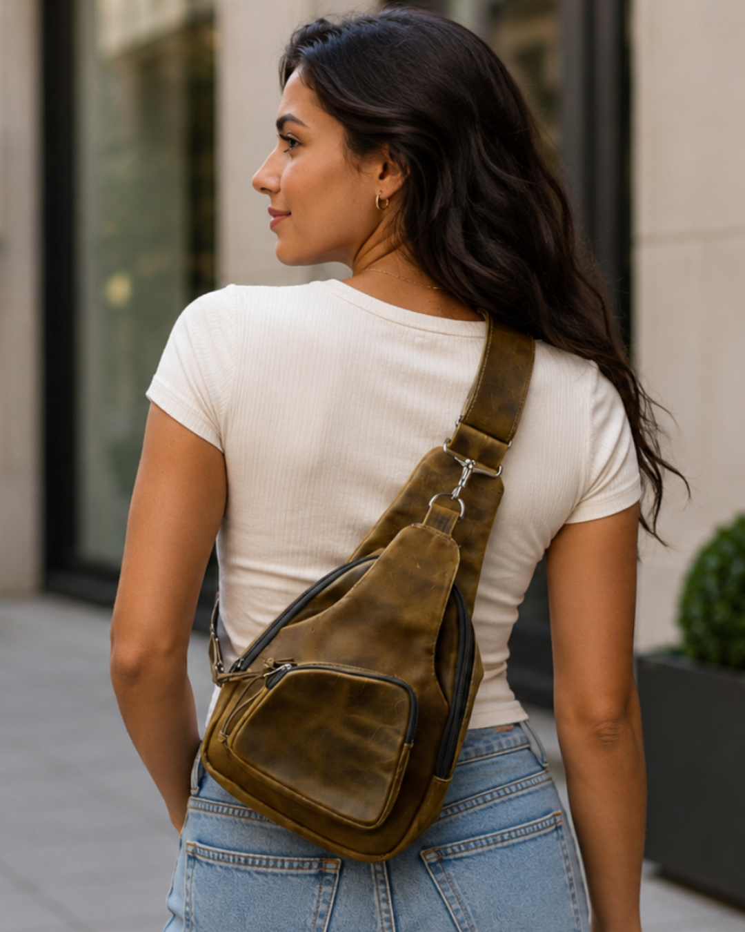Full Grain Leather Sling Bag / Crossbody Purse by World Orphans - Mahogany or Chocolate