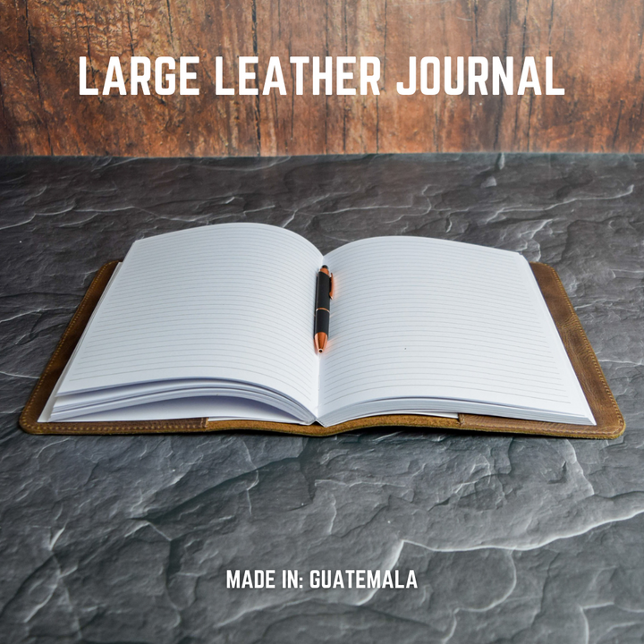 Leather Journal (Large) - Handmade Leather Notebook Cover with Lined Insert - World Orphans