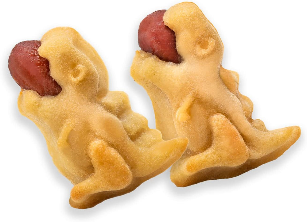 Dinosaur-shaped pigs in a blanket silicone mold