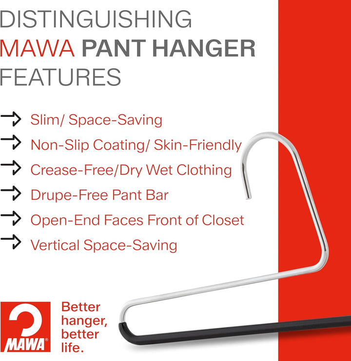 MAWA Reverse Hook Trouser / Pant Hangers, Set of 10 Style KH/35U