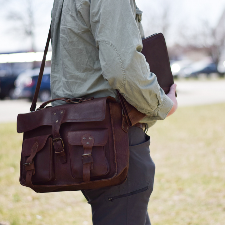 leather briefcase and portfolio