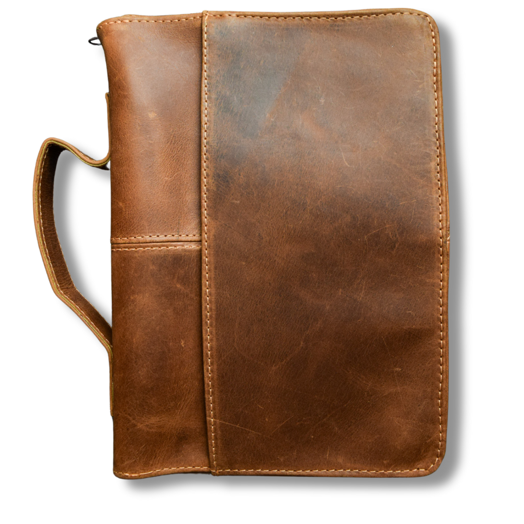 World Orphans Full Grain, Natural Leather Bible Cover / Case with Zipper