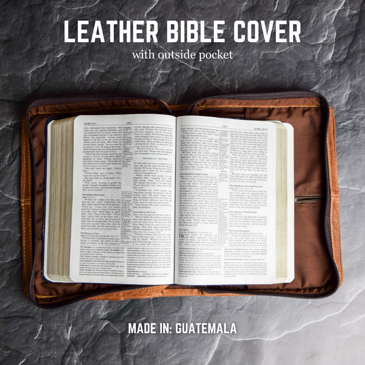Mahogany Full Grain, Natural Leather Bible Cover / Case with Zipper by World Orphans
