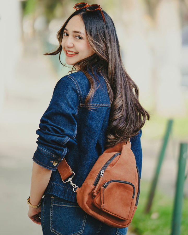 Full Grain Leather Sling Bag / Crossbody Purse by World Orphans - Mahogany or Chocolate