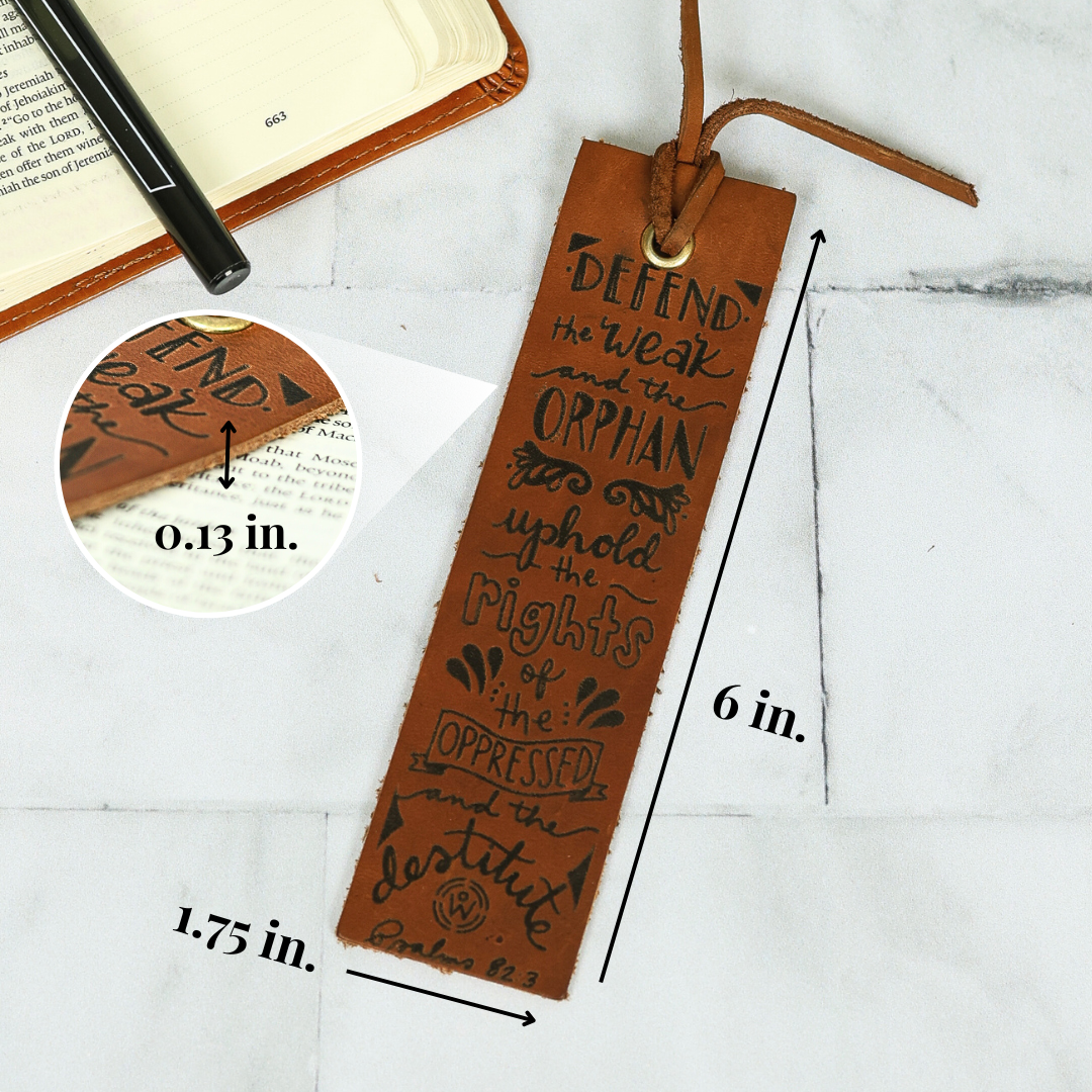 Psalm 82:3 Handmade Leather Bible Verse Bookmark by World Orphans