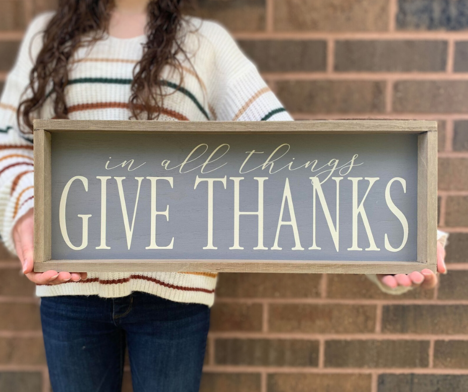 Decor In All Things Give Thanks Weathered Framed Sign