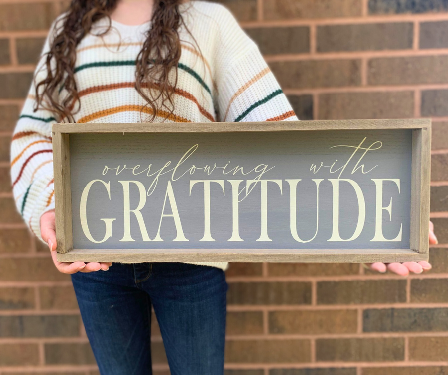 Decor Overflowing With Gratitude Weathered Framed Sign