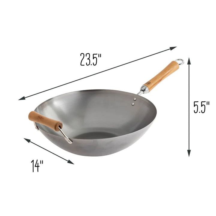 Woks Escali Joyce Chen 14'' Carbon Steel Wok Birch Handles