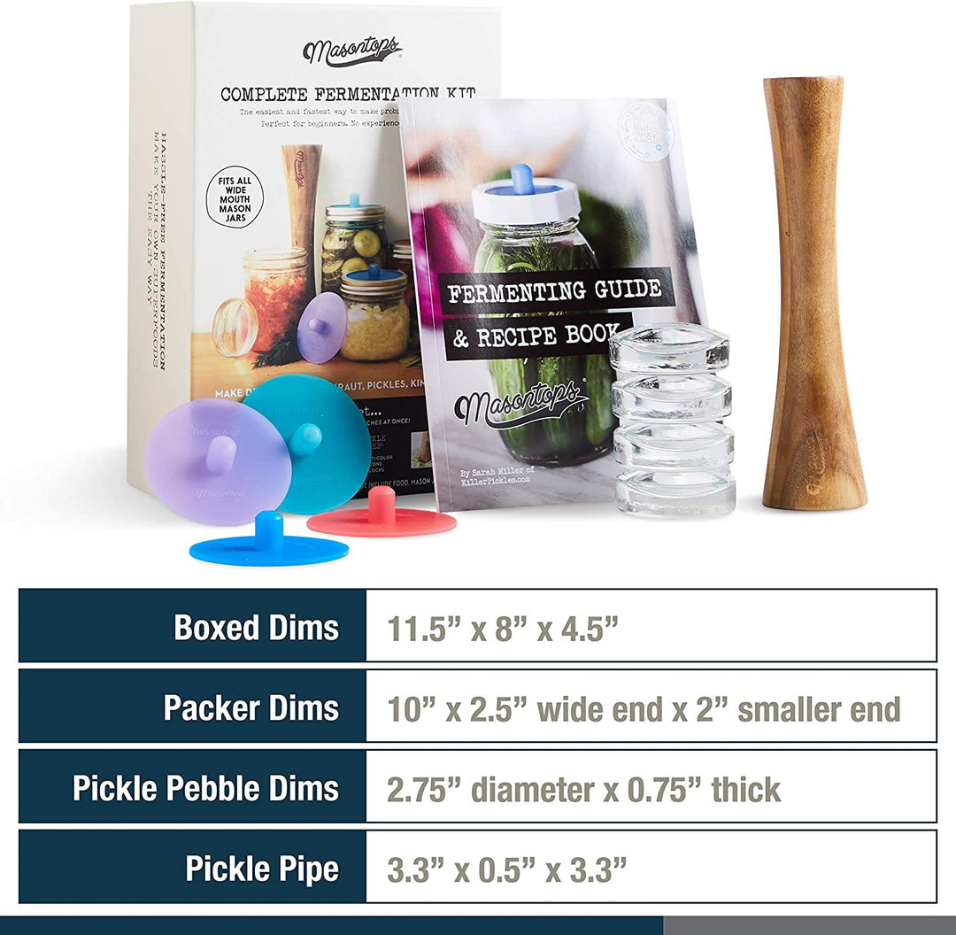 9 Piece Complete Mason Jar Fermentation Kit - Wide Mouth Jars Vegetable Fermenting Set by Masontops
