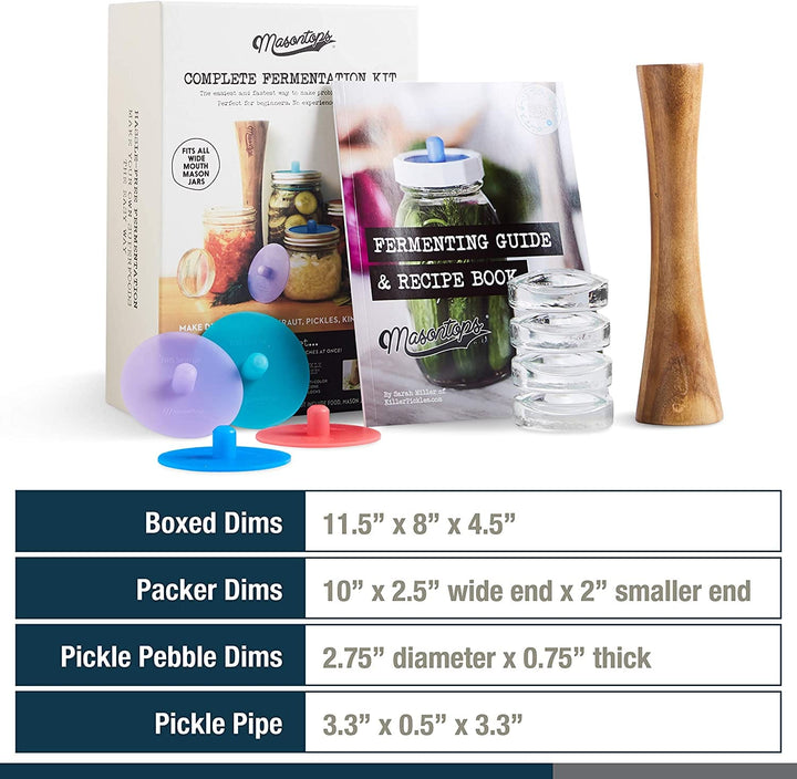 9 Piece Complete Mason Jar Fermentation Kit - Wide Mouth Jars Vegetable Fermenting Set by Masontops
