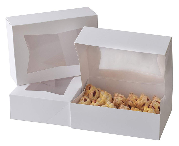JA Kitchens White Bakery Boxes with Windows - Auto Popup 8" x 5.75" x 2.5" / 200 Pack