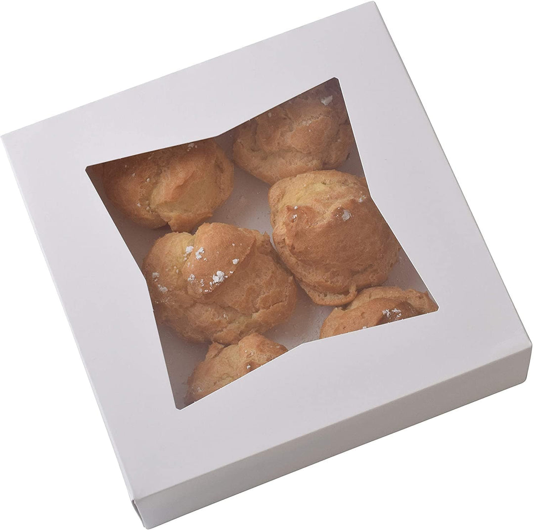 JA Kitchens White Bakery Boxes with Windows - Auto Popup 9" x 9" x 2.5" / 20 Pack