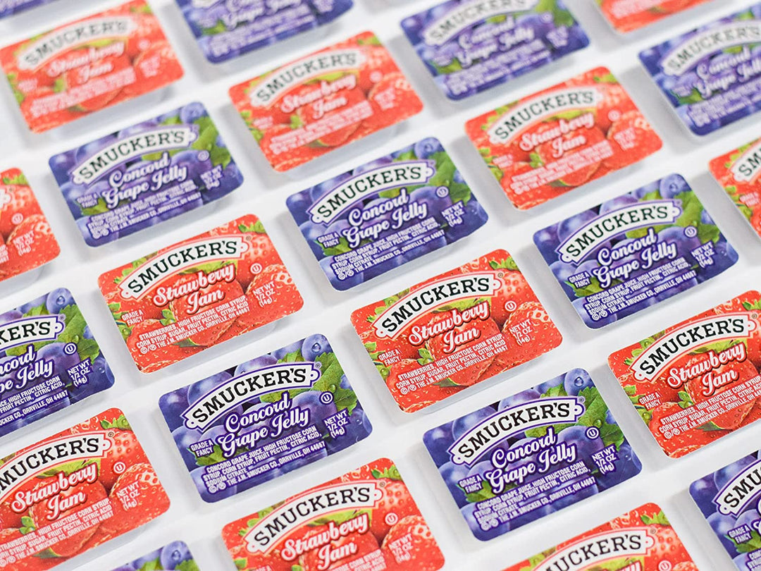 JA Kitchens Peanut Butter & Jelly Packets (100 Pieces - 50 PB & 25 Each Strawberry and Grape Jelly)