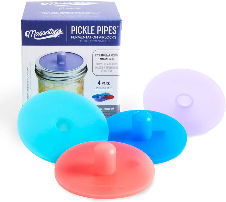 MasonTops Masontops Pickle Pipes- Fermentation Lids / Jar Caps - 4 Pack Regular (Small) Mouth