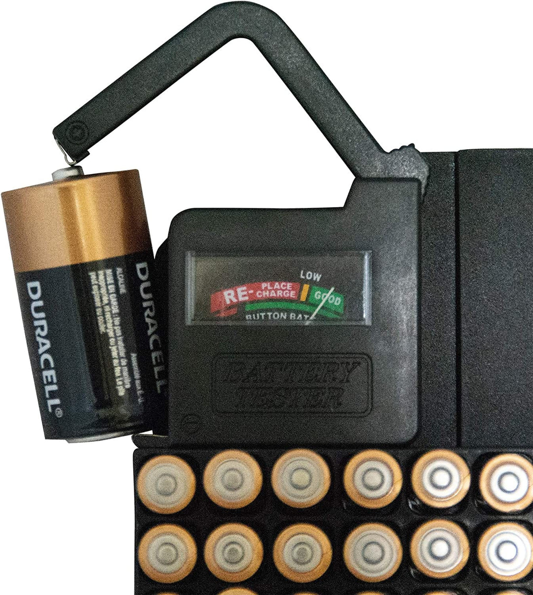 Slim Line, Compact Battery Storage Organizer with Battery Tester by Range Kleen