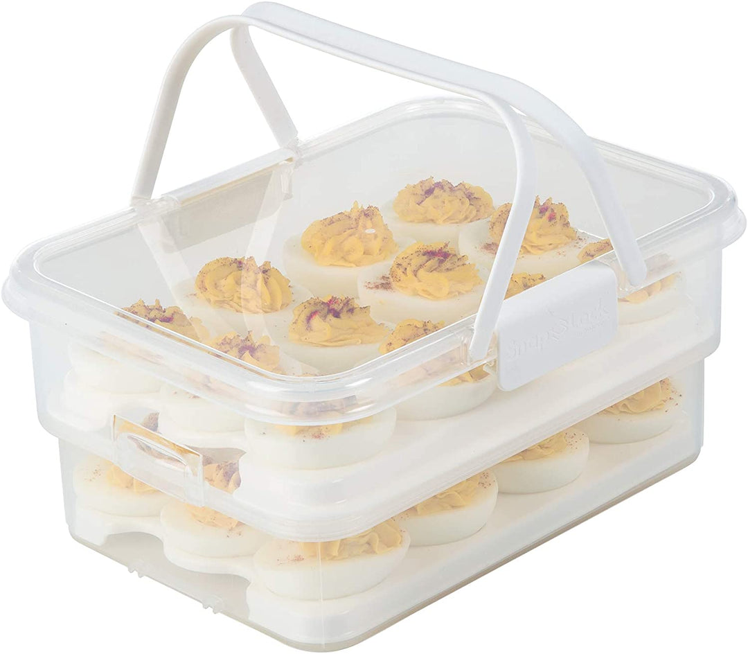 Cookie and Cake Carrier Container with Handle and Lid 4 Trays Cupcake  Storage Transport Holder Box 2 Devil Eggs Trays Included