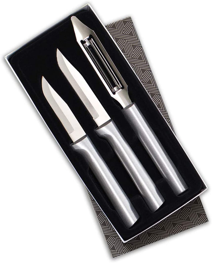 Rada Rada Cutlery Kitchen Basics Knife & Vegetable Peeler 3 Piece Set - Silver or Black Kitchen Basics Set - Silver