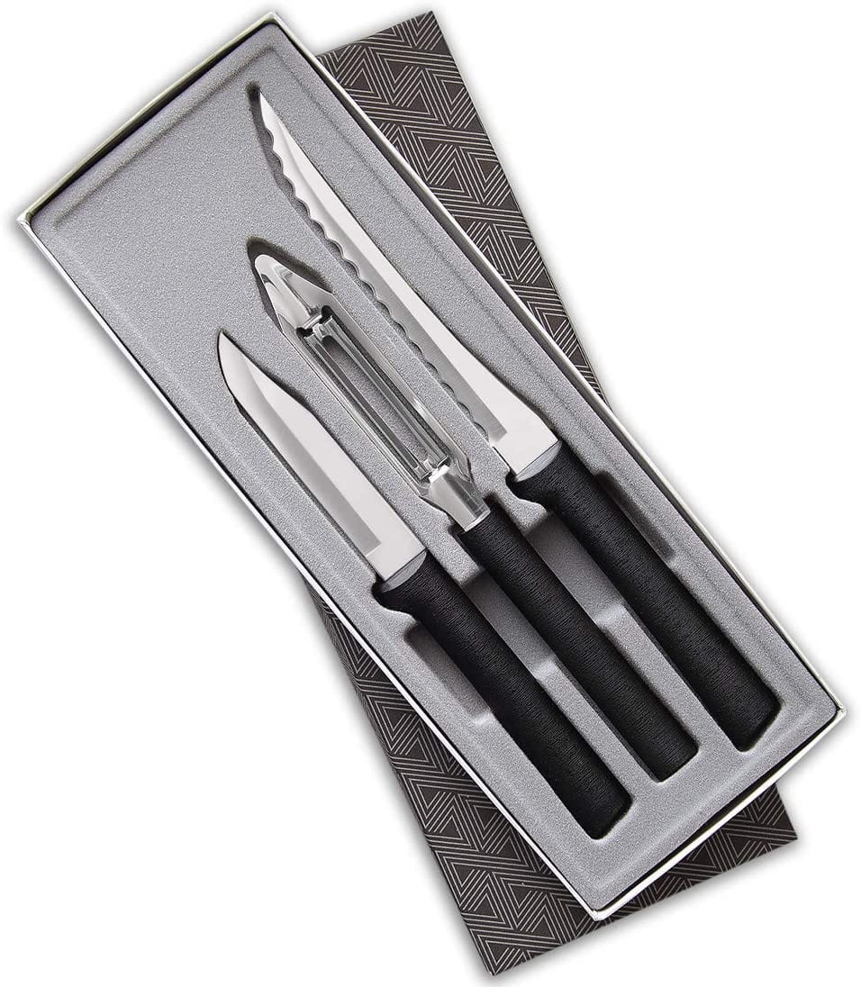 Rada Rada Cutlery Peel, Pare, & Slice Knife Set- Silver or Black Peeler, Paring, and Tomato Slicing Knife - Black