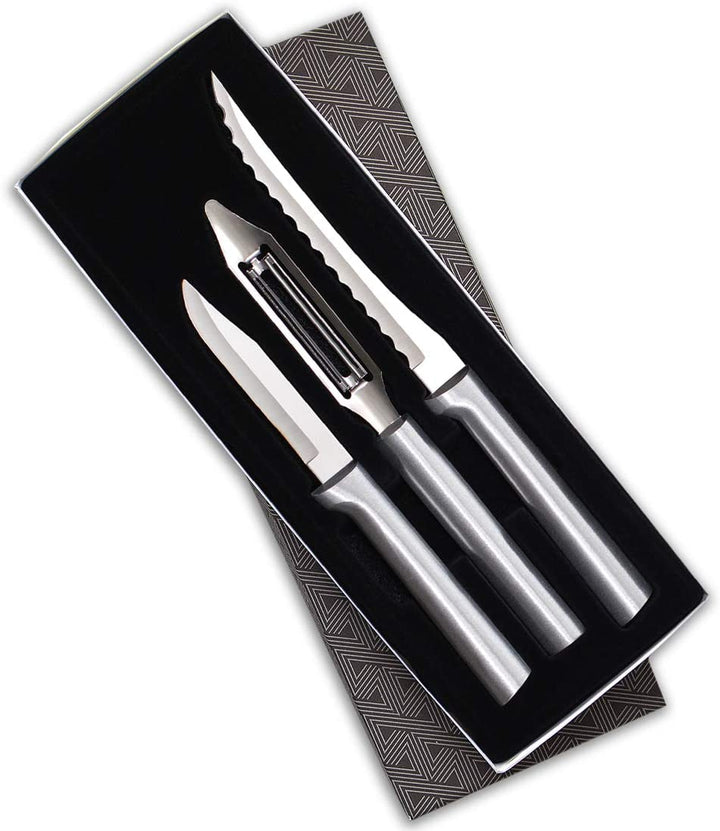 Rada Rada Cutlery Peel, Pare, & Slice Knife Set- Silver or Black Peeler, Paring, and Tomato Slicing Knife - Silver
