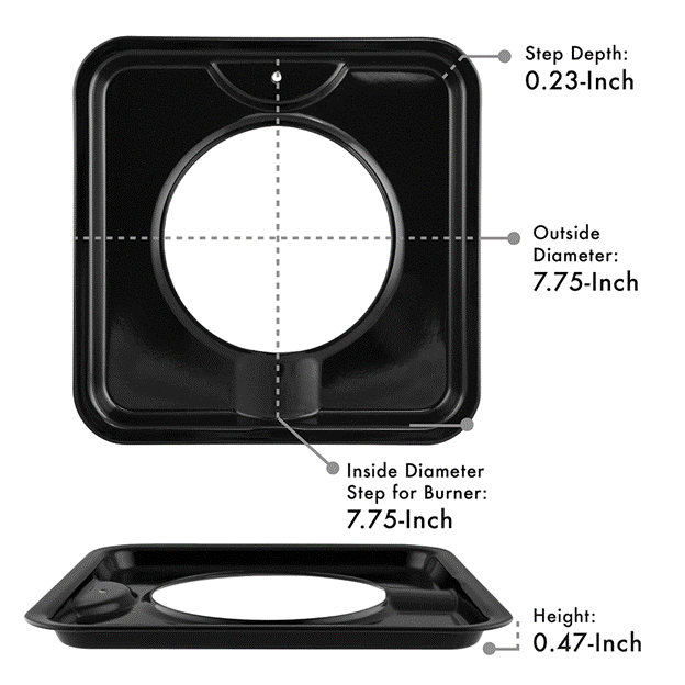 Range Kleen 4 Pack | Style I 7.75 Inch Square, Heavy Duty Black Porcelain Drip Pans