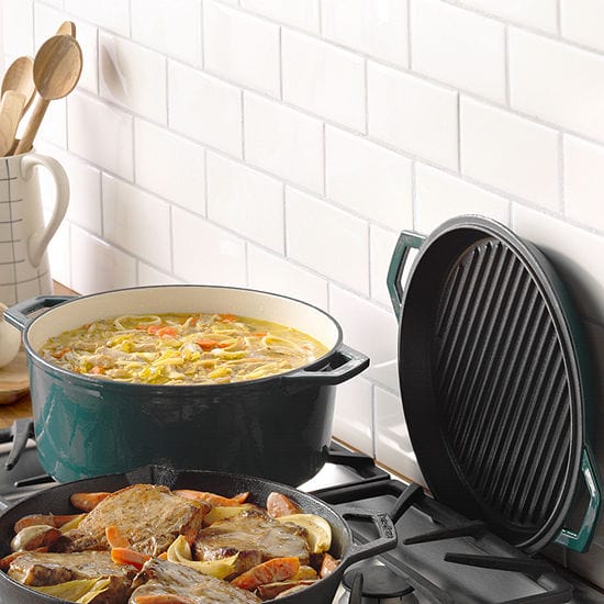 Taste of Home 7-Quart Enameled Cast Iron Dutch Oven with Grill Lid – Kooi  Housewares