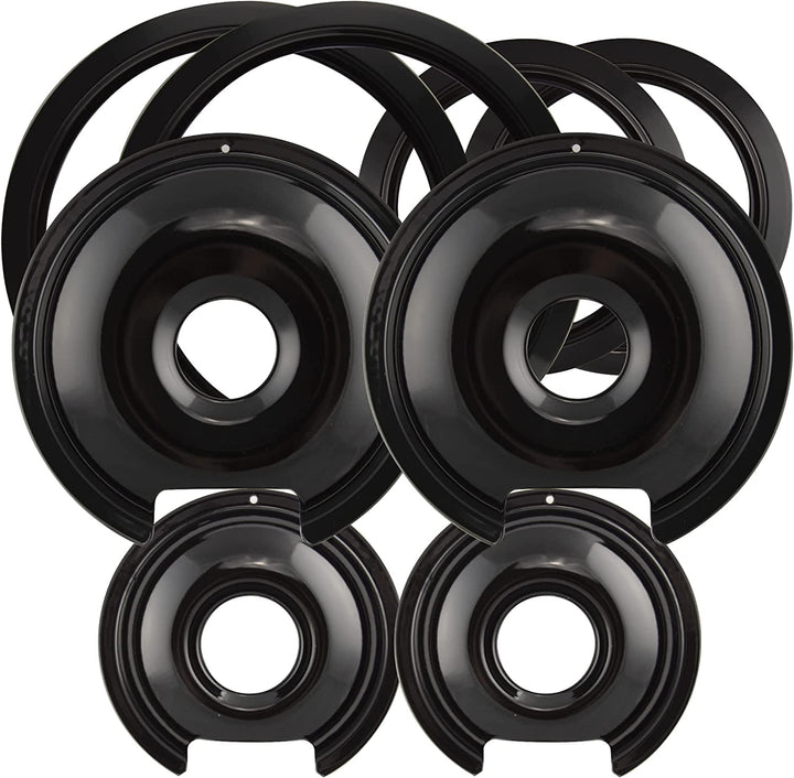 Range Kleen Range Kleen P1056RGE8 Style D Black Porcelain 4-Pack Drip Pans and Trim Rings for GE/Hotpoint