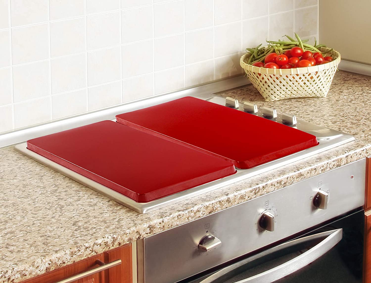 Reston Lloyd Red - Rectangular GAS Stove Burner Cover - Set of 2