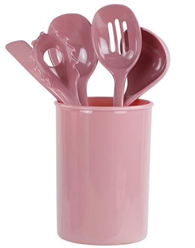 Reston Lloyd Utensil Canister with Melamine Utensils Set 6 Piece Set / Pink