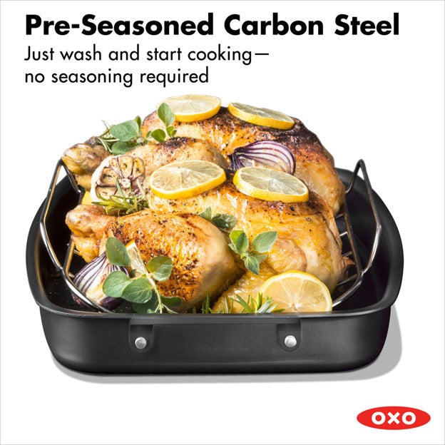OXO Obsidian Pre-Seasoned Carbon Steel, 12 Frying Pan, Black