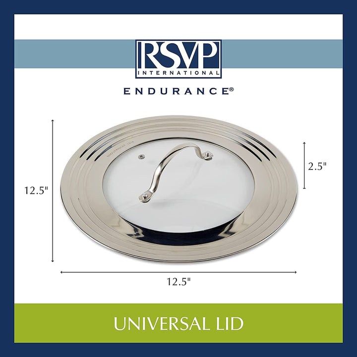 RSVP RSVP International Universal Lid Steel & Secure Tempered Glass, 12.5 Inches
