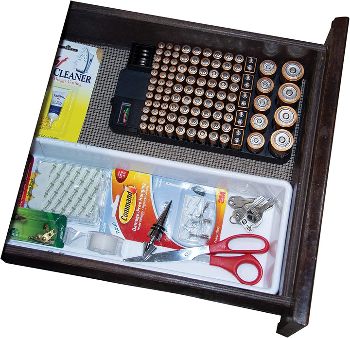 Slim Line, Compact Battery Storage Organizer with Battery Tester by Range Kleen