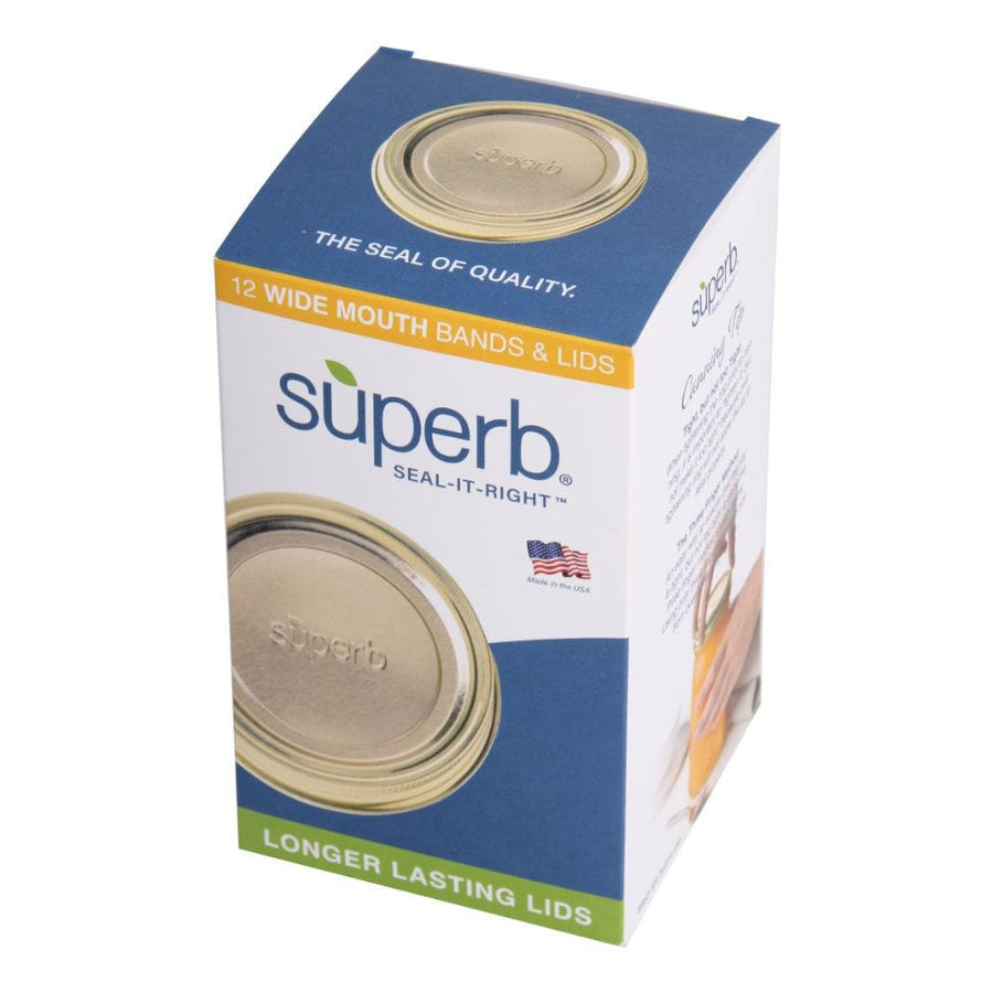 Superb Sealing Solutions Superb - 12 Wide Mouth Mason Jar Canning Lids with 12 Canning Bands