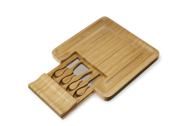 True Brands Twine Four Piece Bamboo Cheese Board with Knife Set