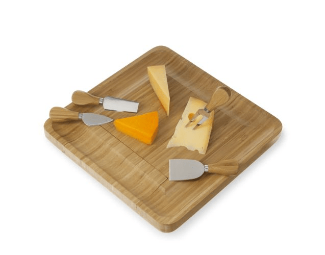 True Brands Twine Four Piece Bamboo Cheese Board with Knife Set